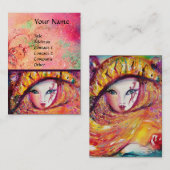 CARNIVAL MASK IN GEEL MET RODE ROSE ROSE VISITEKAARTJE (Voorkant / Achterkant)