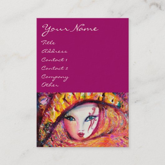 CARNIVAL MASK IN GEEL MET RODE ROSE ROSE VISITEKAARTJE (Voorkant)