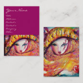 CARNIVAL MASK IN GEEL MET RODE ROSE ROSE VISITEKAARTJE (Voorkant / Achterkant)