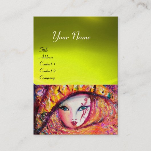 CARNIVAL MASK IN GEEL MET ROSE, Topaz Visitekaartje (Voorkant)