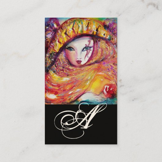 CARNIVAL MASK IN GEEL MET ROSEMMONOGRAM VISITEKAARTJE (Achterkant)