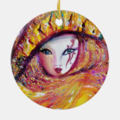 CARNIVAL MASK IN GOLD YELLOW MET RODE ROSE KERAMISCH ORNAMENT (Achterkant)