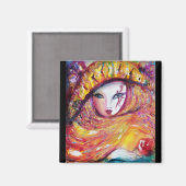 CARNIVAL MASK IN GOLD YELLOW MET RODE ROSE MAGNEET (Voorkant / Achterkant)