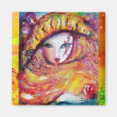 CARNIVAL MASK IN GOLD YELLOW MET RODE ROSE MAGNEET (Voorkant)