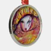 CARNIVAL MASK IN GOLD YELLOW MET RODE ROSE METALEN ORNAMENT (Rechts)