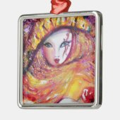 CARNIVAL MASK IN GOLD YELLOW MET RODE ROSE METALEN ORNAMENT (Links)