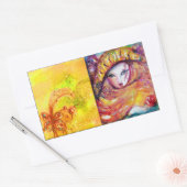 CARNIVAL MASK IN GOLD YELLOW MET RODE ROSE RECHTHOEKIGE STICKER (Envelop)