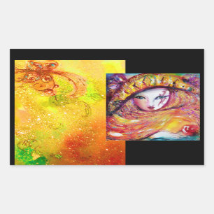 CARNIVAL MASK IN GOLD YELLOW MET RODE ROSE RECHTHOEKIGE STICKER