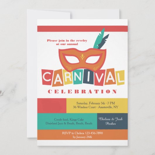 Carnival Mask Invitation Kaart (Voorkant)