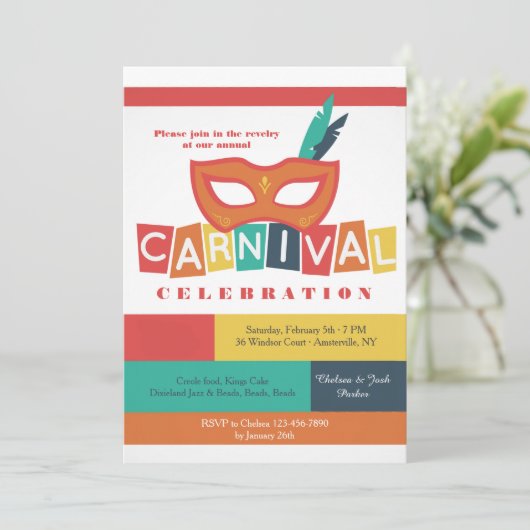 Carnival Mask Invitation Kaart (Staand voorkant)