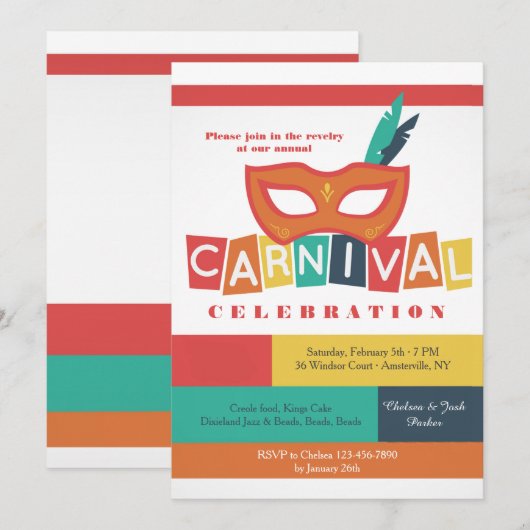 Carnival Mask Invitation Kaart (Voorkant / Achterkant)
