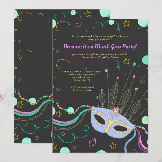 Carnival Mask Invitation Kaart (Voorkant / Achterkant)