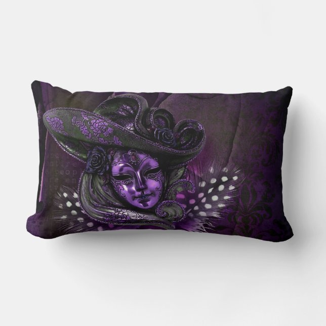 Carnival Mask-Paars Damask Sierkussen Kussen (Voorkant)