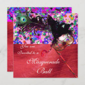 CARNIVAL MASKARADE & CONFETTI rode zijde Kaart (Voorkant / Achterkant)