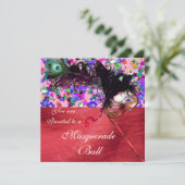 CARNIVAL MASKARADE & CONFETTI rode zijde Kaart (Staand voorkant)