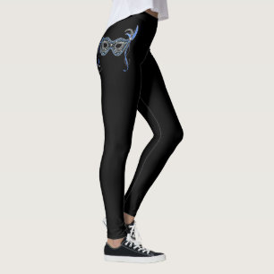 Carnival Masker ~ Black ~ Blue Feathers ~ Leggings