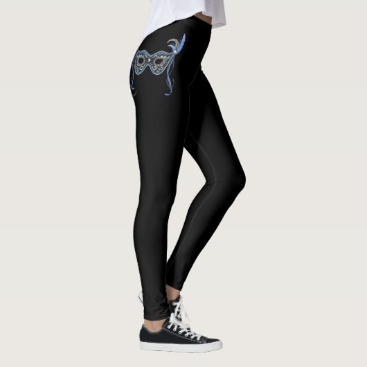 Carnival Masker ~ Black ~ Blue Feathers ~ Leggings (Rechts)