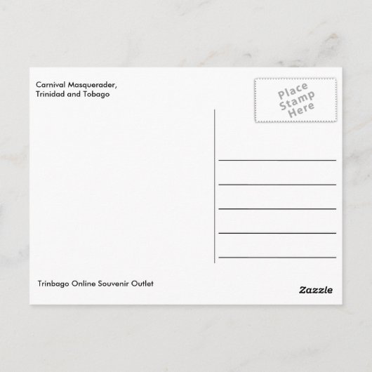 Carnival Masquerader, Trinidad en Tobago Briefkaart (Achterkant)