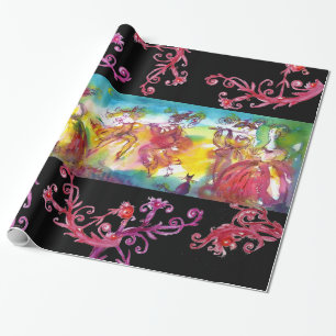 CARNIVAL NACHT DANCE, RED PAARSE FLORAL SWIRLS CADEAUPAPIER