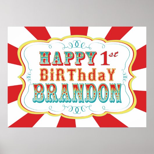 Carnival of Circus Birthday Banner voor Brandon Poster (Voorkant)
