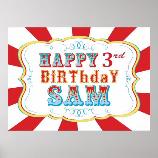 Carnival of Circus Birthday Banner voor Sam Poster (Voorkant)