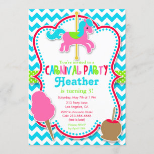Carnival Party Carousel Horse Birthday Invitation Kaart