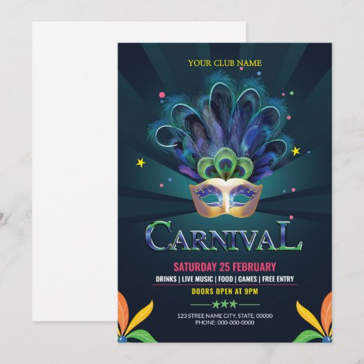 Carnival Party Flyer-Sjabloon Kaart (Voorkant / Achterkant)