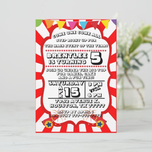 Carnival Party Invitation, Circus Invitation Kaart (Staand voorkant)