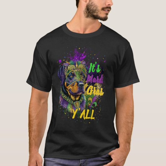 Carnival Rottweiler Mardi Gras Yall Masquerade T-shirt (Voorkant)