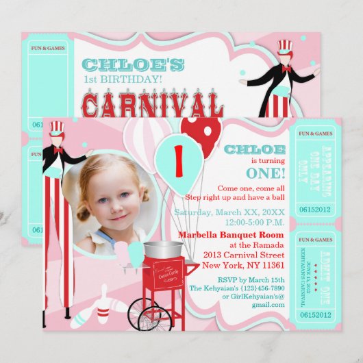 Carnival Roze 2 Kaart (Voorkant / Achterkant)