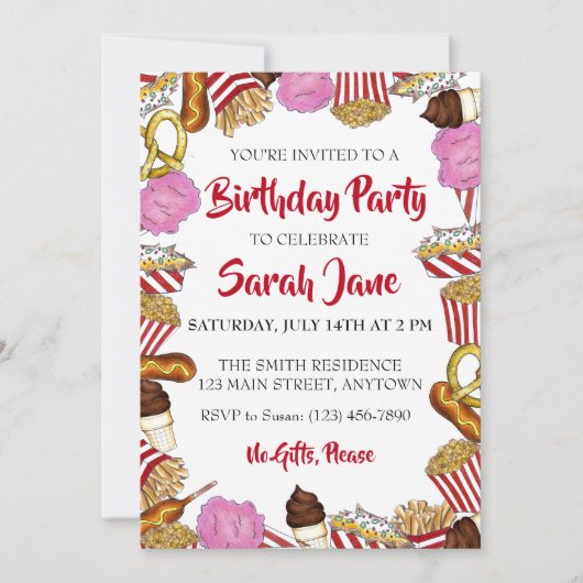 Carnival State Fair Foods Birthday Party Kaart (Voorkant)