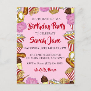 Carnival State Fair Foods Birthday Party Uitnodiging Briefkaart