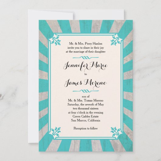 Carnival Steampunk Turquoise Wedding Invitation Kaart (Voorkant)