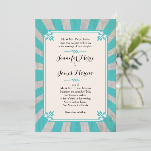 Carnival Steampunk Turquoise Wedding Invitation Kaart (Staand voorkant)