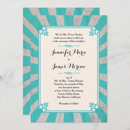 Carnival Steampunk Turquoise Wedding Invitation Kaart (Voorkant / Achterkant)