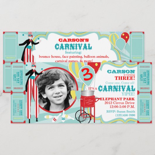 Carnival Stilt Walker & Cotton Snoep Birthday Kaart (Voorkant / Achterkant)