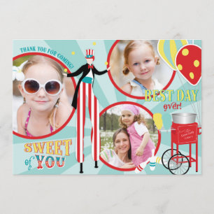 Carnival Stilt Walker & Cotton Snoep Dank je wel 3 Bedankkaart