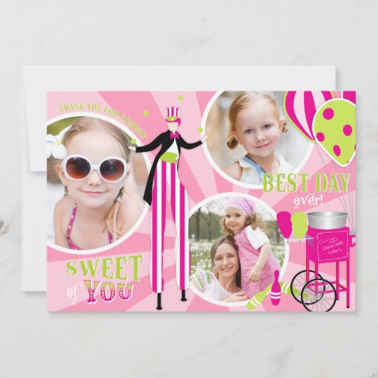 Carnival Stilt Walker & Cotton Snoep Dank je wel 3 Bedankkaart (Voorkant)