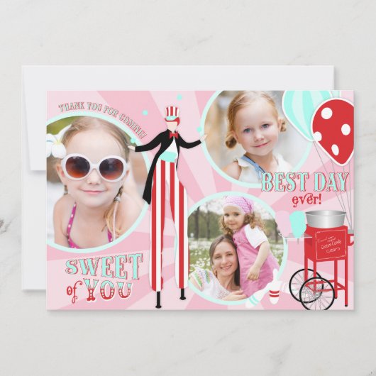 Carnival Stilt Walker Cotton Snoep Hartelijk dank Bedankkaart (Voorkant)