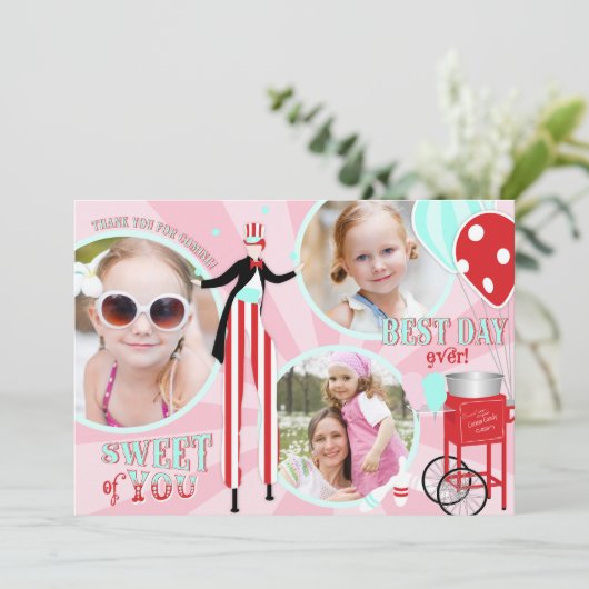 Carnival Stilt Walker Cotton Snoep Hartelijk dank Bedankkaart (Staand voorkant)