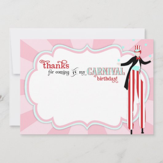 Carnival Stilt Walker Cotton Snoep Hartelijk dank Bedankkaart (Achterkant)