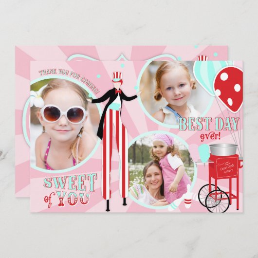 Carnival Stilt Walker Cotton Snoep Hartelijk dank Bedankkaart (Voorkant / Achterkant)