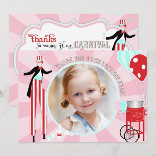 Carnival Stilt Walker Cotton Snoep Hartelijk dank Bedankkaart (Voorkant / Achterkant)