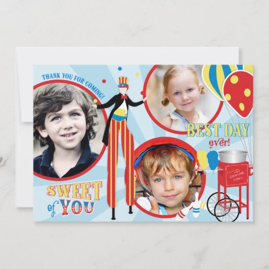 Carnival Stilt Walker Cotton Snoep Hartelijk dank Bedankkaart (Voorkant)