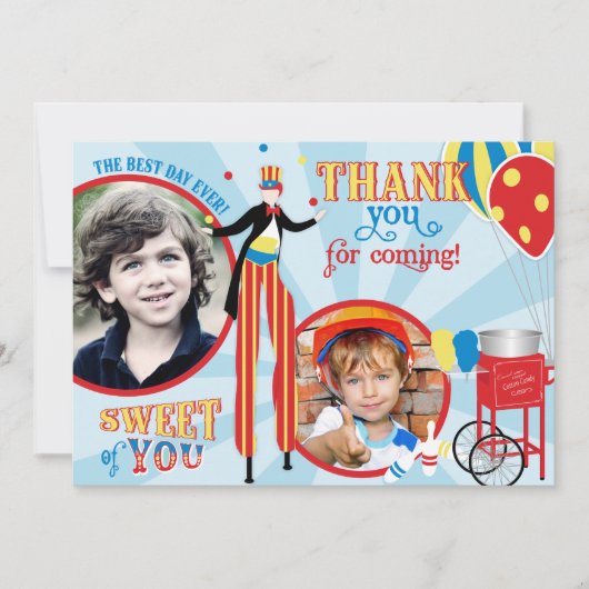 Carnival Stilt Walker Cotton Snoep Hartelijk dank Bedankkaart (Voorkant)