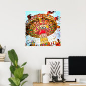 Carnival swing ride blue sky retro foto poster (Thuiskantoor)