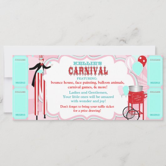 Carnival Tall Pink Uitnodiging (Achterkant)