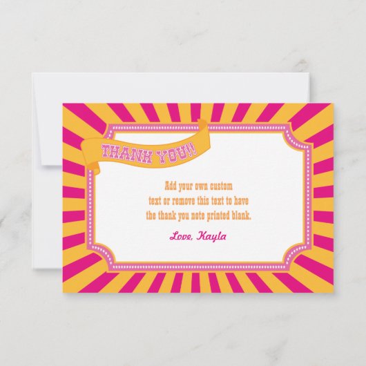 Carnival Tent | Oranje en roze kaarten met dank (Achterkant)