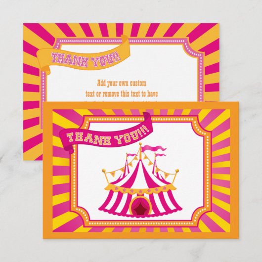 Carnival Tent | Oranje en roze kaarten met dank (Voorkant / Achterkant)