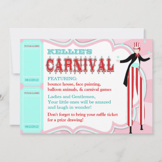 Carnival Theme Birthday Invitation A7-PKRD Kaart (Achterkant)